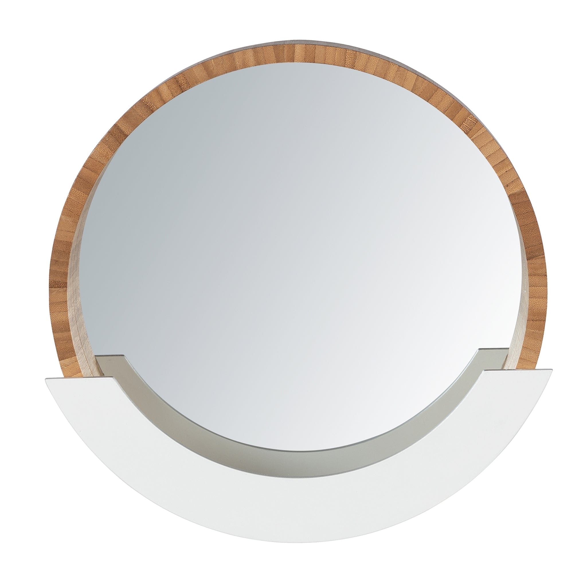 Modern wall mirror with an integrated storage shelf for keys, mobile phones or cosmetics. Offers a combination of functionality and design. Particularly suitable for use as cosmetic mirror.
