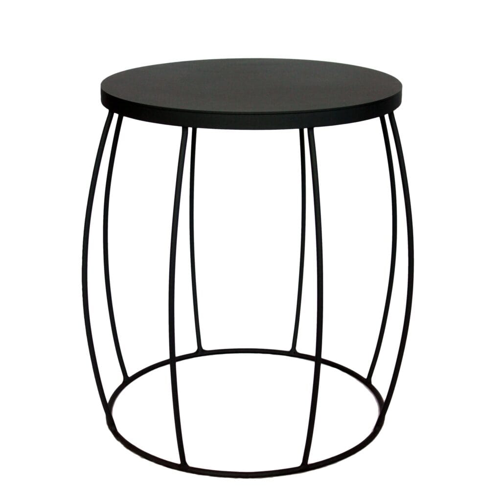 Change the look of any interior with this trendy and unique Barrel side table. Manufactured from mild steel, welded and powder coated. Available in a matching coffee table.