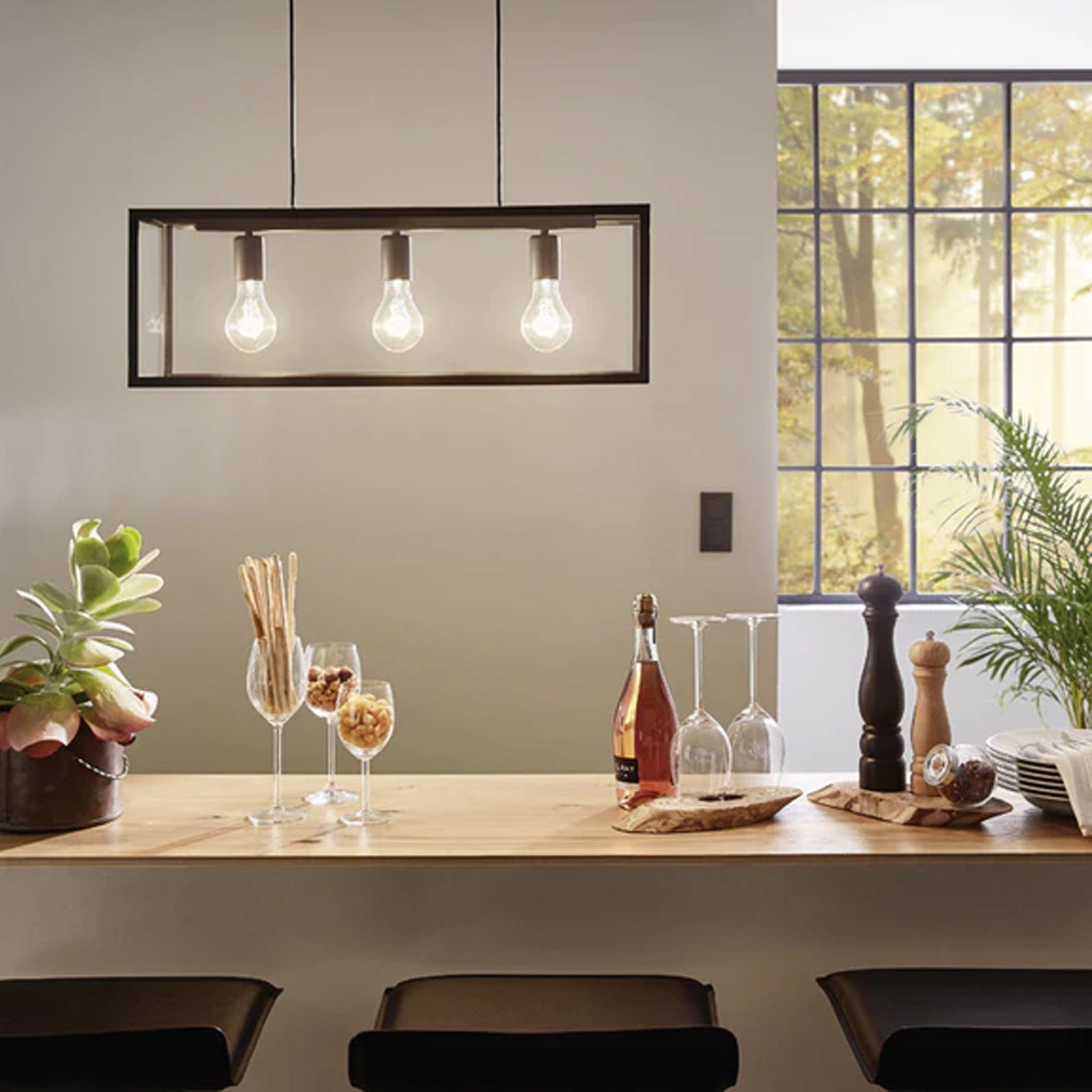 For a vintage look and feel opt for the Charterhouse black and clear glass pendant. Made from steel for durability and strength. Works particularly well in industrial, rustic, urban, modern, and similarly-themed spaces for easy styling.