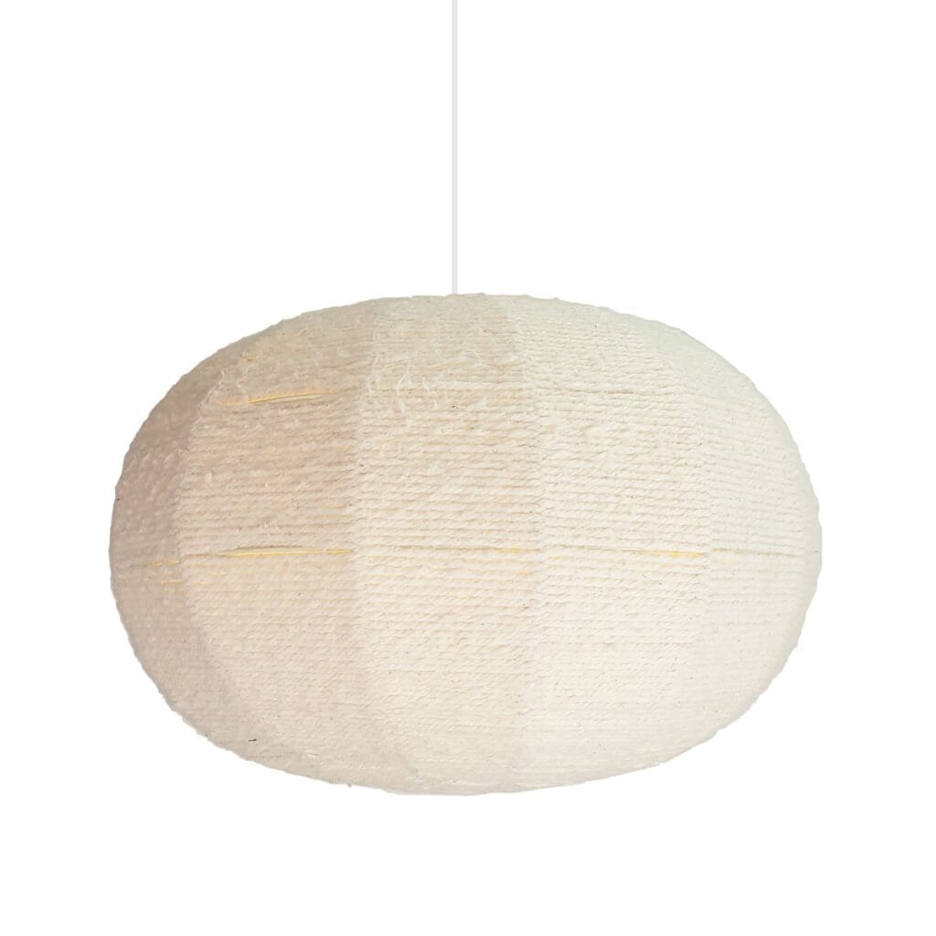 Introduce some texture and charm in your space with the off white cotton yarn woven pendant. High-quality yarn wrapped around a strong wire frame for a sturdy structure and lasting good looks. Gaps in the rope allow light to shine out in a picturesque way.