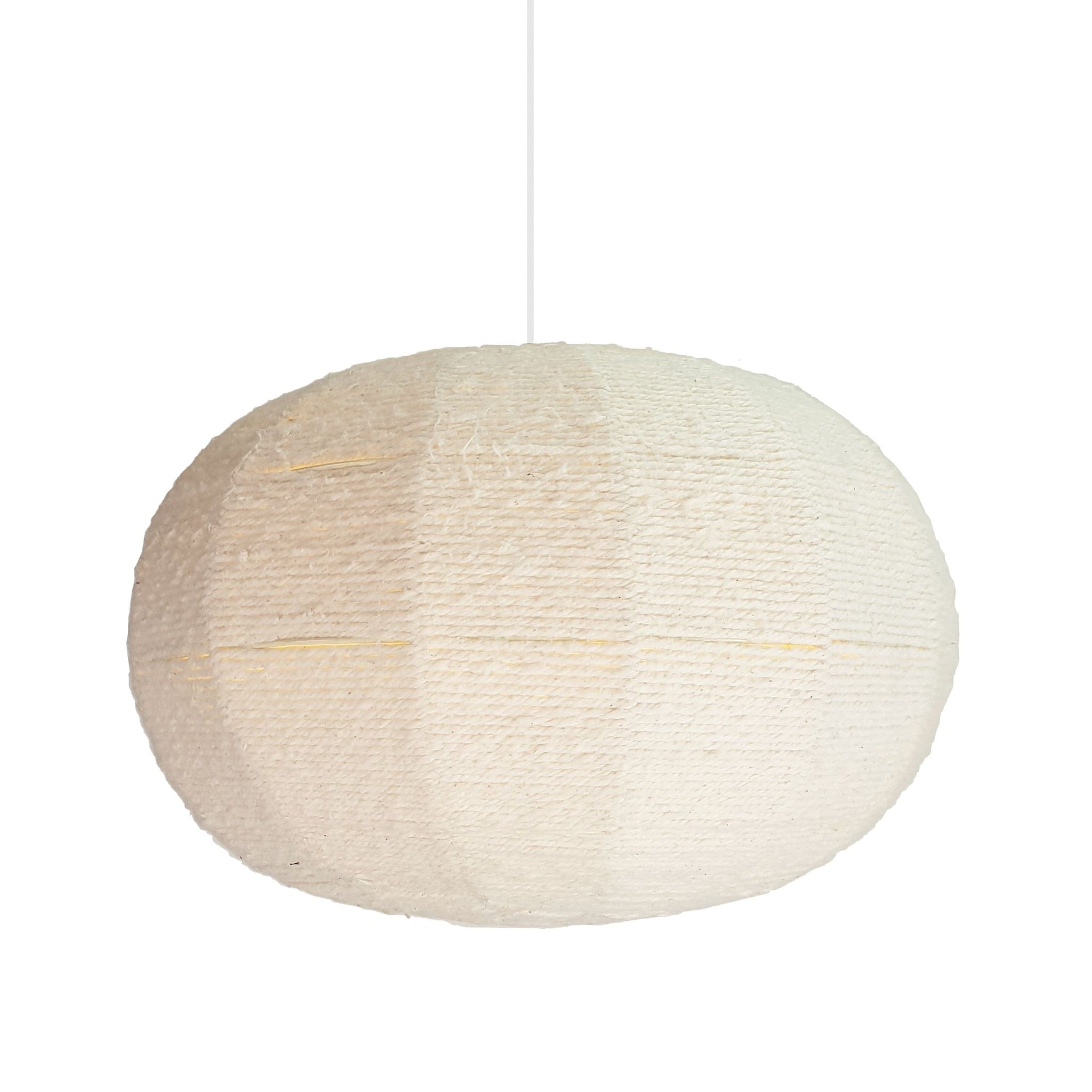 Introduce some texture and charm in your space with the off white cotton yarn woven pendant. High-quality yarn wrapped around a strong wire frame for a sturdy structure and lasting good looks. Gaps in the rope allow light to shine out in a picturesque way.