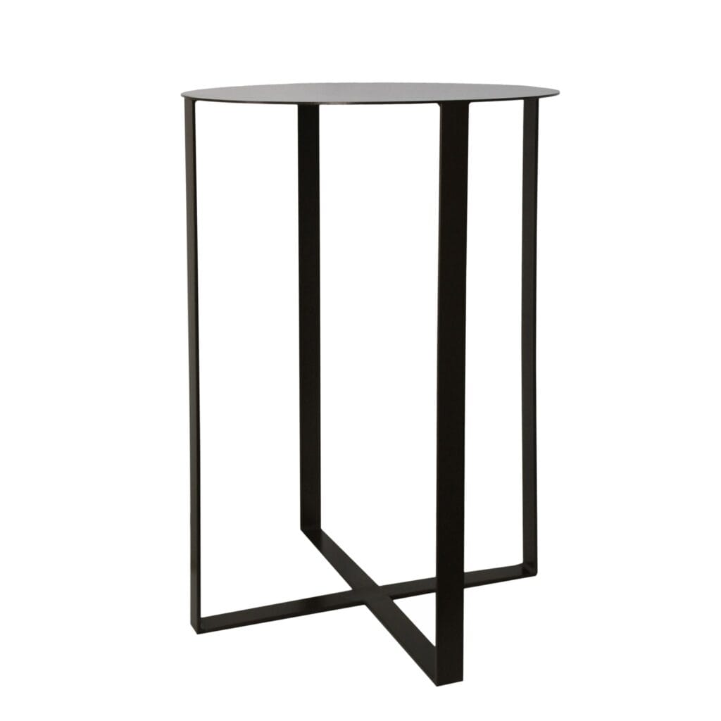 A beautiful design with a touch of industrial elegance to add sophistication and modernism to your space. Manufactured from mild steel, welded and powder coated. Available in a matching coffee table.