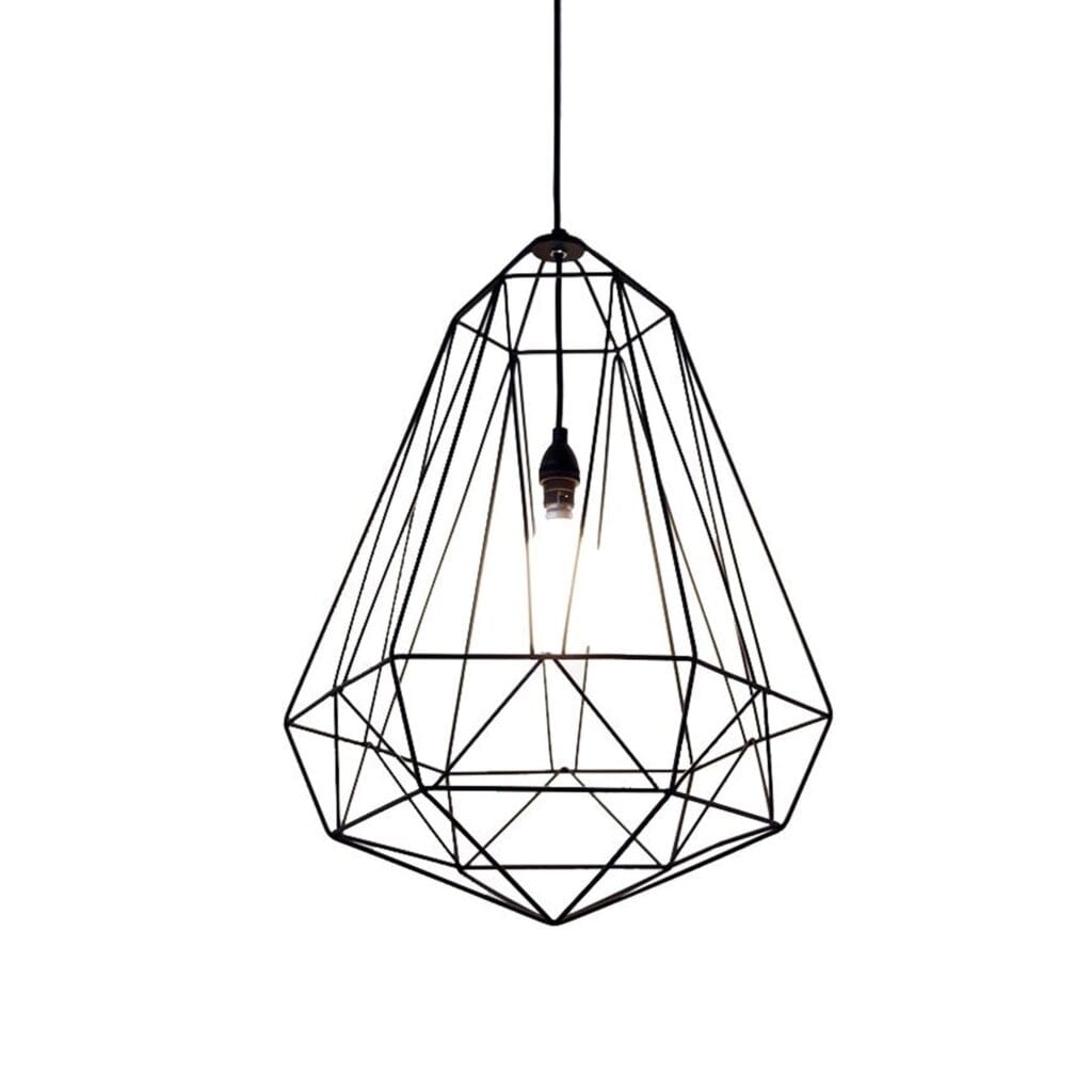 Diamond wire pendant welded from mild steel wire and powder coated.