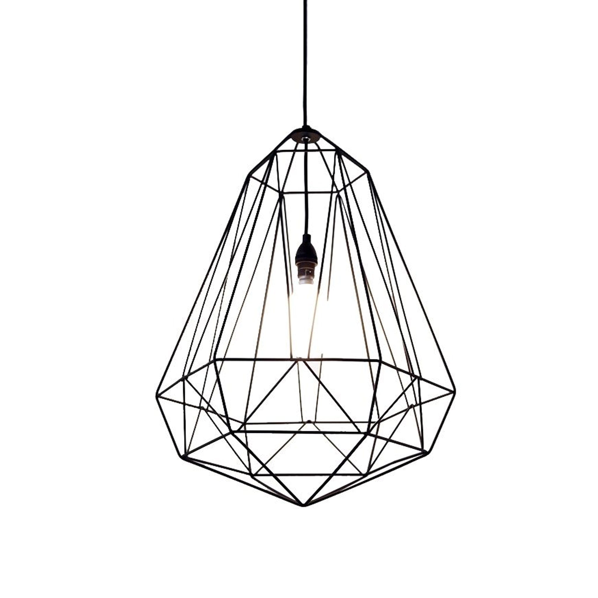 Diamond wire pendant welded from mild steel wire and powder coated.