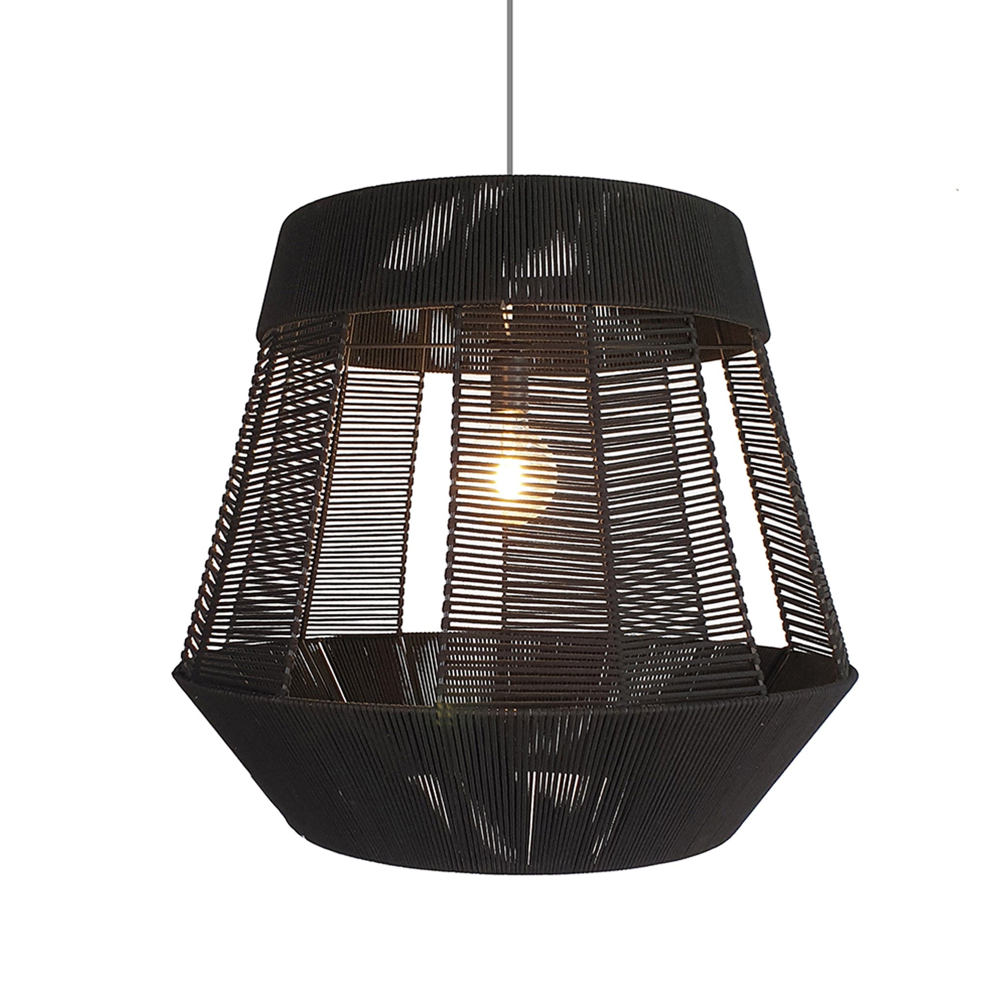 Hand woven rope pendant in an intricate design. Create a statement above the dining room table or in the lounge for practical ambient lighting.