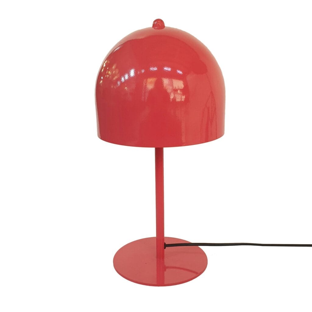 Rose gloss coral table lamp. Powder coated steel base with an aluminum shade.