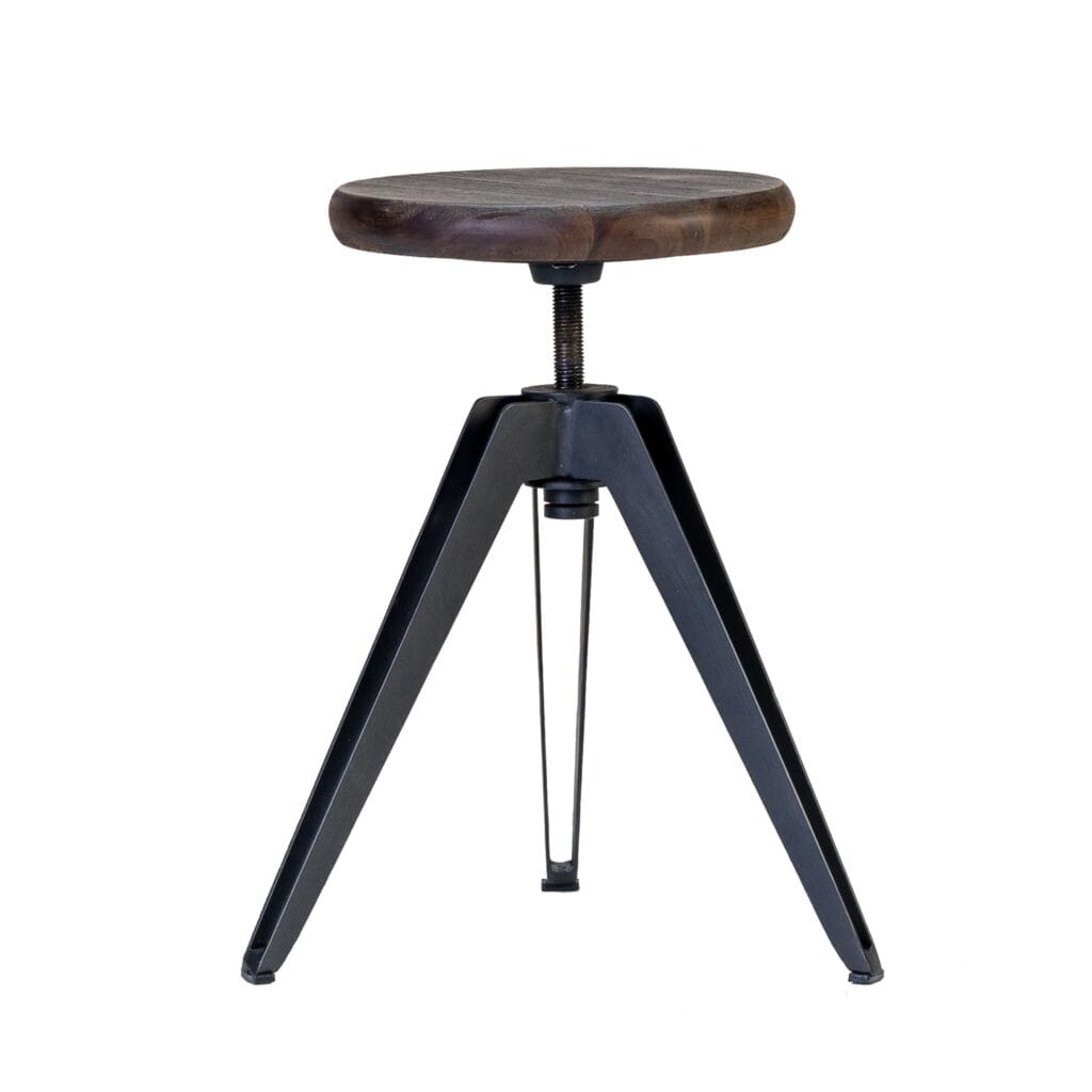 Rustic brown Montana stool made with acacia wood and paired with industrial grey legs