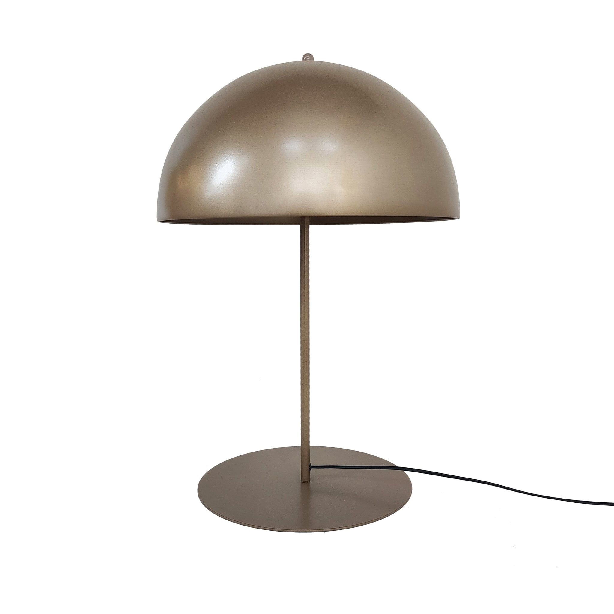 Powder coated steel base with an aluminum mushroom shaped shade