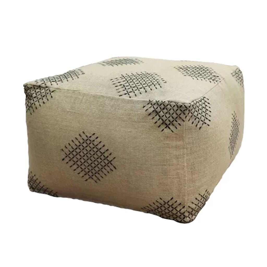 Crafted from braided natural jute fabric. Use it as a place to rest your feet after a long day, an extra seat when guests are around or as an impromptu coffee table. A natural look that will fit in anywhere.