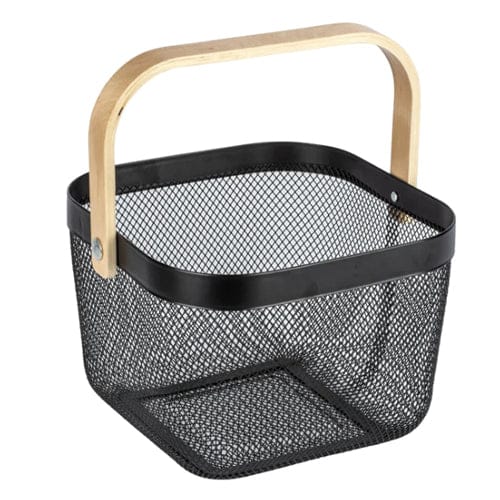 Mesh and bamboo storage basket