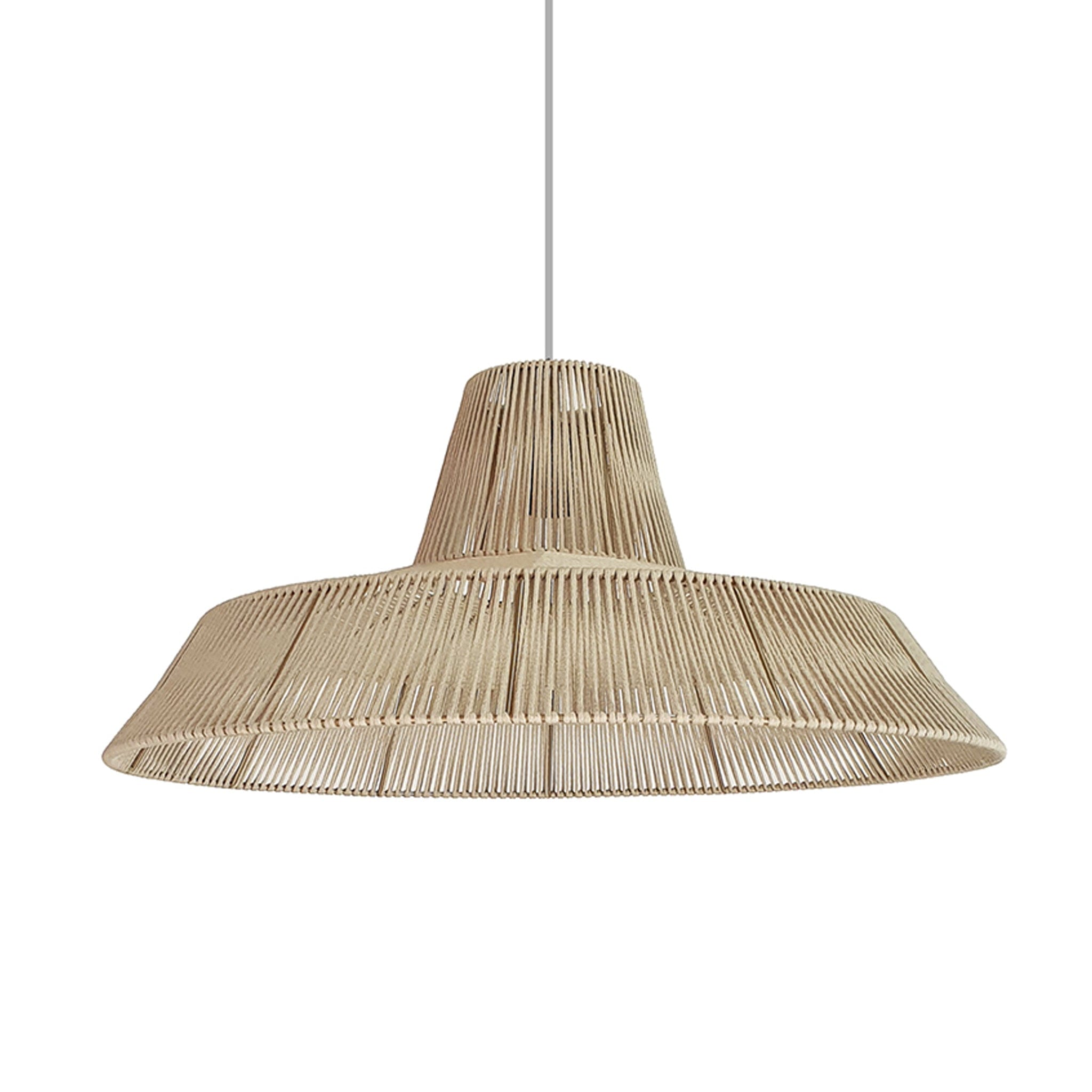 Handwoven natural Uganda pendant locally made for ambient lighting above the dining room table.