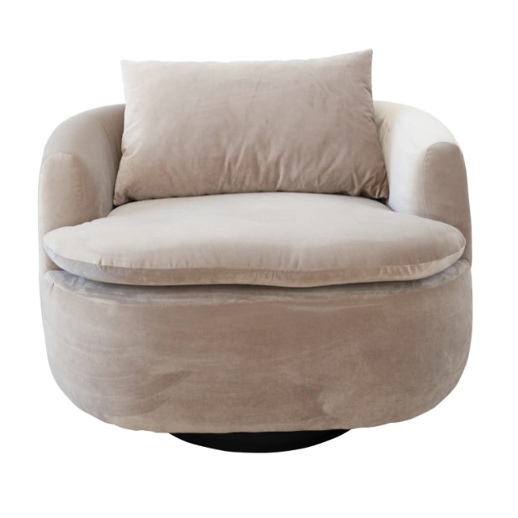 Sure to turn heads, the Ce La Vie swivel chair will bring everyday relaxation into your life. This locally made love seat is covered in a plush polyester blended with viscose and features a solid wood frame and virgin foam. Available in four striking shades, the Ce La Vie swivel chair comes with a matching cushion.