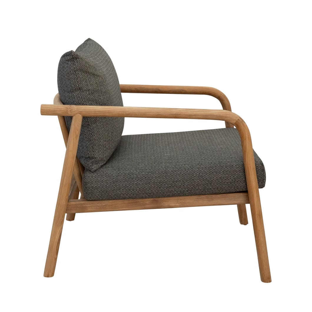 Have your moment in the sun with the Anastasia teak chair, which epitomises both elegance and durability. This fully outdoor seater is composed of solid teak wood and easy-drain foam upholstered in sunproof fabric that is 100% Olefin. The rich, warm tones of teak work in harmony with the three versatile colourways of the fabric to create a chair that invites relaxation and enjoyment into any outdoor area.