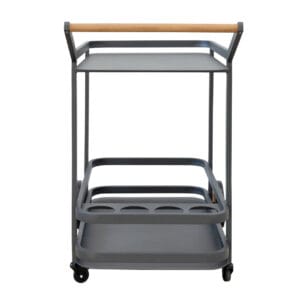 Get the party started and keep it going with the fully outdoor Alfresco drinks trolley. Made of steel and featuring chic teak finishes, this two-tier trolley can be comfortably stocked with your favourite tipple and glassware. Sturdy wheels means it can be effortlessly maneuvered to wherever the festivities are taking place.