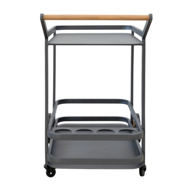 Get the party started and keep it going with the fully outdoor Alfresco drinks trolley. Made of steel and featuring chic teak finishes, this two-tier trolley can be comfortably stocked with your favourite tipple and glassware. Sturdy wheels means it can be effortlessly maneuvered to wherever the festivities are taking place.