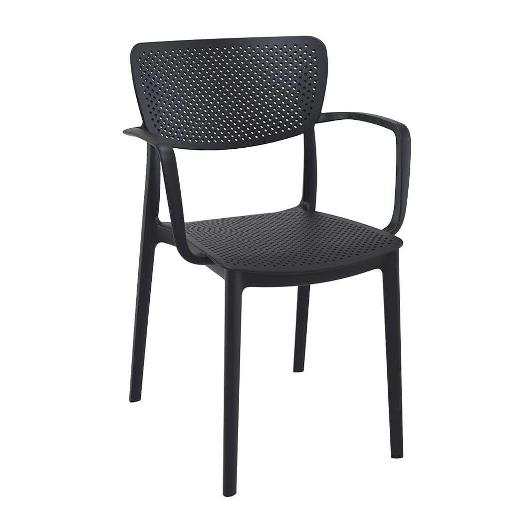This stylish armchair combines modern design with practical functionality. Made from durable polypropylene reinforced with glass fiber obtained by means of the latest generation of air moulding technology. Features a perforated seat and backrest that ensure excellent ventilation, making it ideal for both indoor and outdoor use.