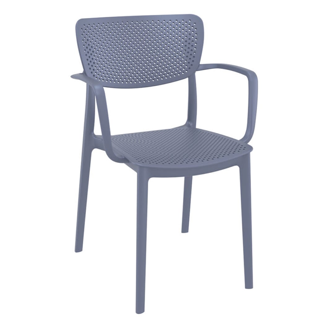 This stylish armchair combines modern design with practical functionality. Made from durable polypropylene reinforced with glass fiber obtained by means of the latest generation of air moulding technology. Features a perforated seat and backrest that ensure excellent ventilation, making it ideal for both indoor and outdoor use.