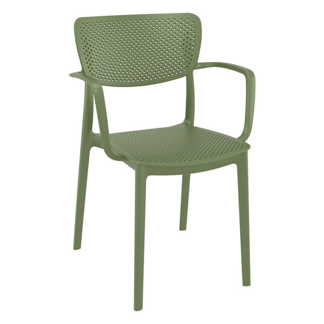 This stylish armchair combines modern design with practical functionality. Made from durable polypropylene reinforced with glass fiber obtained by means of the latest generation of air moulding technology. Features a perforated seat and backrest that ensure excellent ventilation, making it ideal for both indoor and outdoor use.
