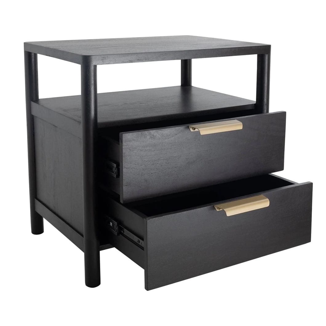 Charm and functionality characterise the Bordeaux nightstand. Handmade from premium solid mango wood and featuring two drawers, offering ample storage, this nightstand will bring natural beauty and lasting quality to your bedroom. Available in two sizes and colourways.
