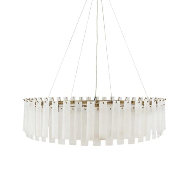 Enjoy the finer things in life with our Alabaster chandeliers, which combine the strength and sophistication of iron with the natural beauty of alabaster, creating a functional and stunning light. These handmade fixtures feature a modern design and come in three sizes. 