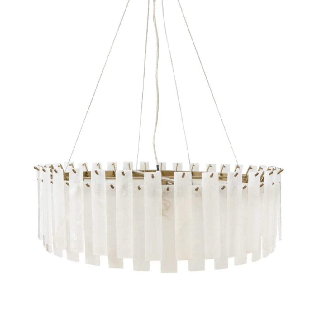 Enjoy the finer things in life with our Alabaster chandeliers, which combine the strength and sophistication of iron with the natural beauty of alabaster, creating a functional and stunning light. These handmade fixtures feature a modern design and come in three sizes. 