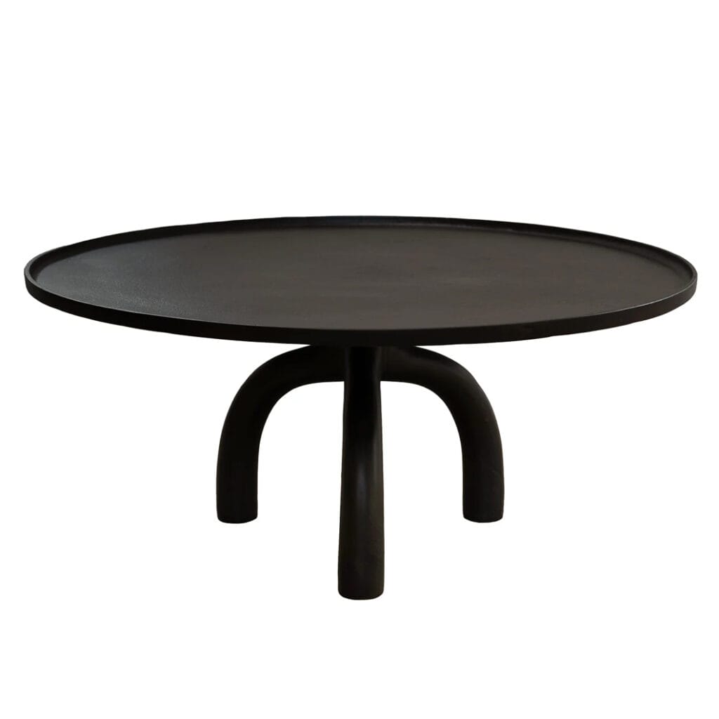 Our handmade Sacred tables are sure to become uplifting features in undercover outdoor areas. Made of aluminium, this sturdy table features a chic tripod-style design that combines functionality with a sleek, modern aesthetic. The range comprises a coffee table and a side table. Minor assembly required.