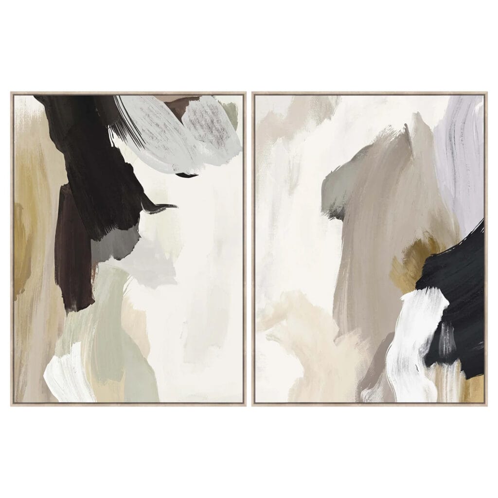 Elevate your space with the subtle sophistication of the Artist Journey set. Featuring two complementary pieces in soothing dusky ivory tones, this set captures the spirit of abstract expression with fluid lines and organic shapes. Whether displayed side by side or separately, this duo adds a calm, contemporary feel to any interior.