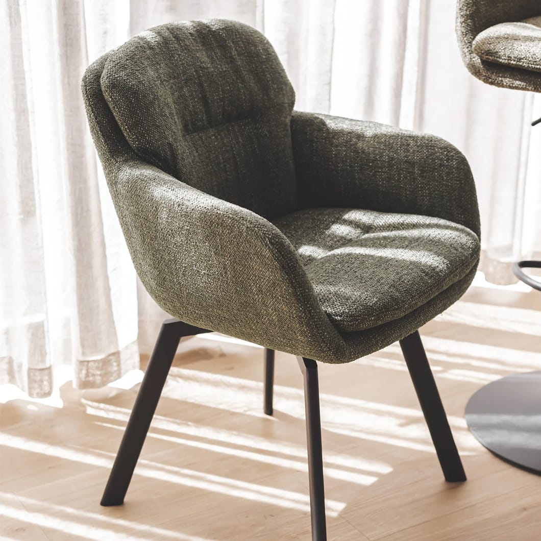 Luxe, textured upholstery and cushioned comfort are what you can expect of the Chloe seating range, which comprises dining chairs, and adjustable counter chairs and office chairs. Upholstered in 100% Polyester fabric, made of steel and features a self-correcting swivel seat. These chairs will bring sturdiness, sophistication and a bit of swivel to tables, kitchen counters or home office spaces. Available in a range of easy-to-style colourways. Minor assembly required.