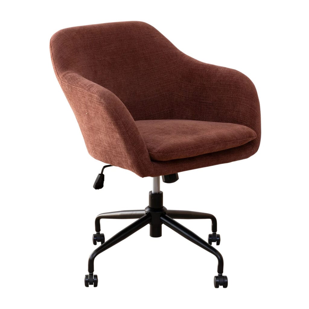 With its adjustable swivel seat, steel legs and padded seat, the comfy and durable Miranda office chair is essential for a productive home office experience. Upholstered with 100% Polyester fabric and available in four shades, the Miranda is the perfect blend of modern style and ergonomic design. Minor assembly required.
