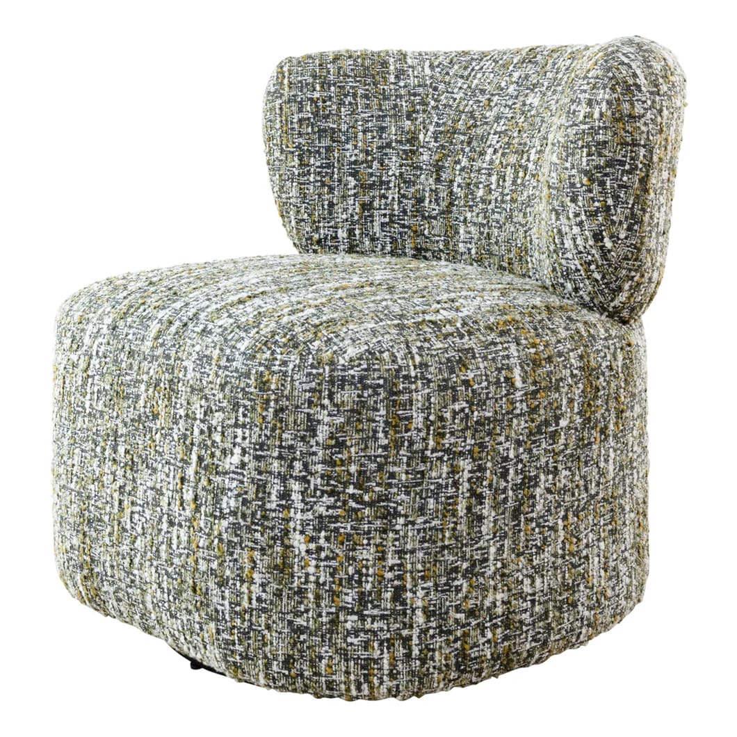 The sophisticated Thalia swivel chair blends timeless design and modern comfort. Crafted with a sturdy wood frame and upholstered with textured 100% polyester Clarisse fabric, the Thalia will bring comfort and tactile appeal to living spaces. It's ideal for a chic home office or a stylish reading nook. Available in three colourways.