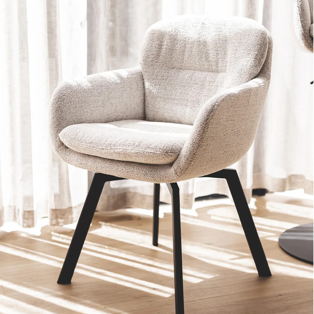 Luxe, textured upholstery and cushioned comfort are what you can expect of the Chloe seating range, which comprises dining chairs, and adjustable counter chairs and office chairs. Upholstered in 100% Polyester fabric, made of steel and features a self-correcting swivel seat. These chairs will bring sturdiness, sophistication and a bit of swivel to tables, kitchen counters or home office spaces. Available in a range of easy-to-style colourways. Minor assembly required.