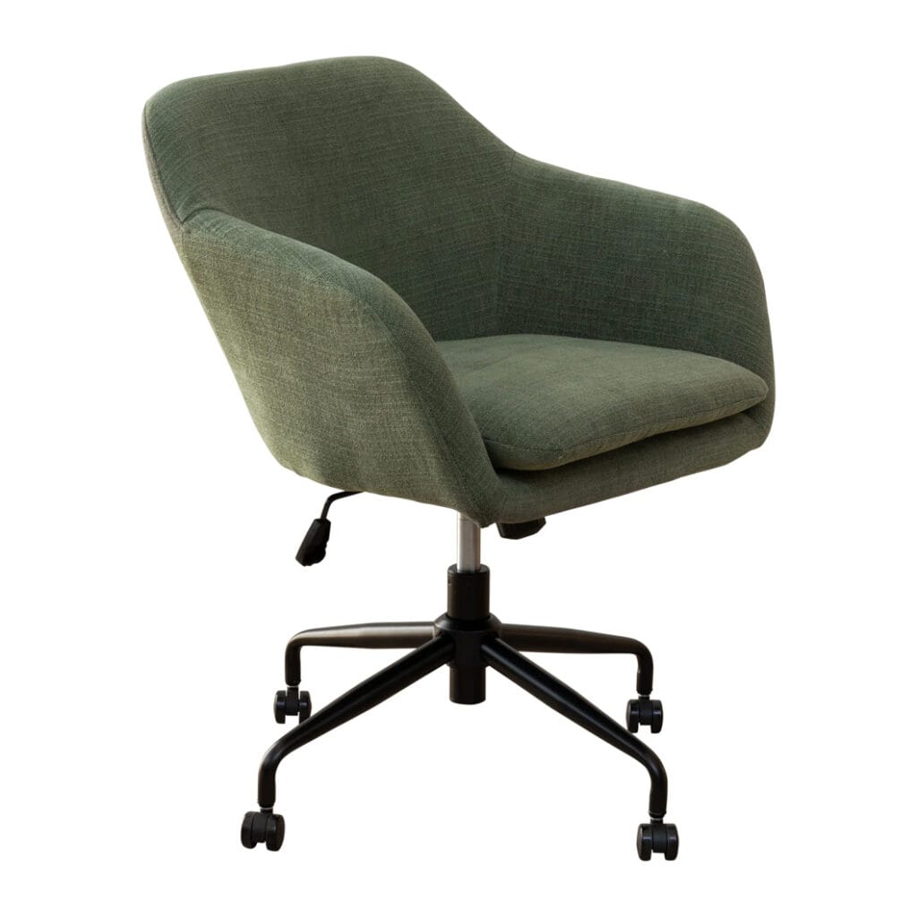 With its adjustable swivel seat, steel legs and padded seat, the comfy and durable Miranda office chair is essential for a productive home office experience. Upholstered with 100% Polyester fabric and available in four shades, the Miranda is the perfect blend of modern style and ergonomic design. Minor assembly required.