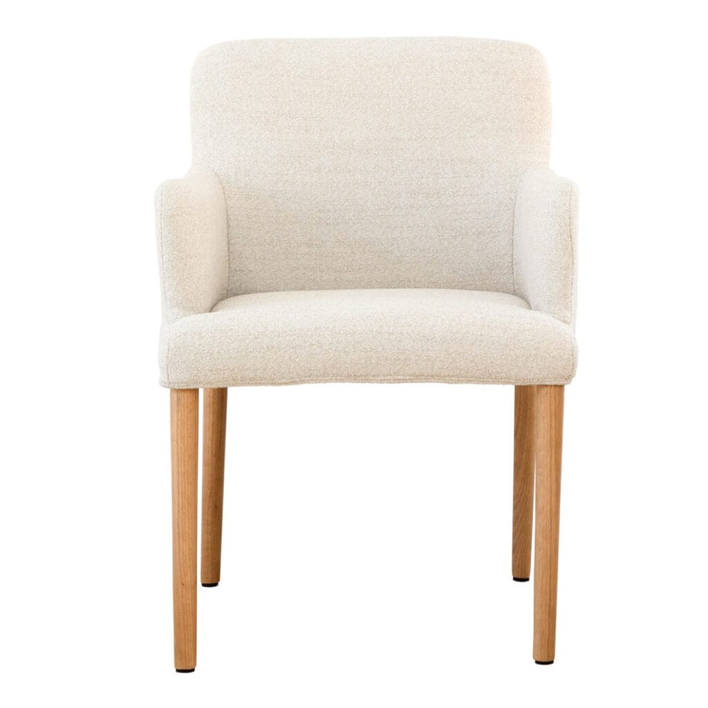 The Skye dining chair combines modern design with the natural warmth and durability of solid oak. Upholstered with 100% Polyester fabric, which comes in four shades, the Skye is a versatile accent that can be easily incorporated into various interior styles, while its oak frame ensures longevity and timeless appeal. Minor assembly required.